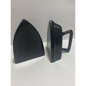 Vintage 70s Black Porcelain Antique Irons Salt & Pepper Shakers Artist Signed